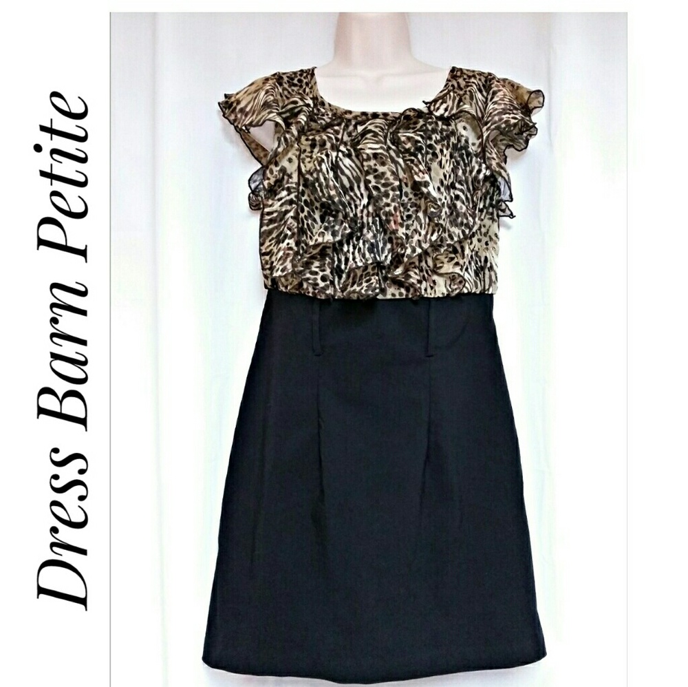 Dress Barn Leopard Ruffle Top Dress Petite Size 8